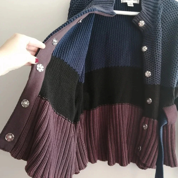 Wildfox Barb Chunky Knit Jacket Colourblock Cardigan with Waist Tie Small - Picture 7 of 16